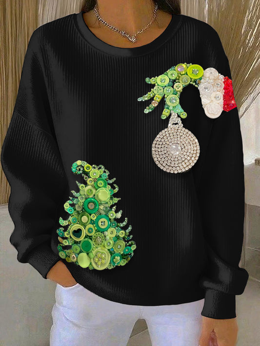 Women's Christmas Ribbed Round-Neck Sweatshirt