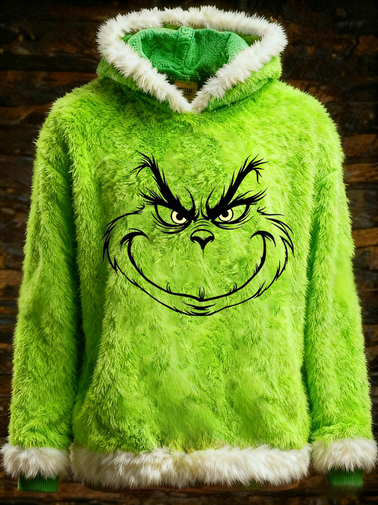 Women's Christmas Grinch Face Printed Hoodie