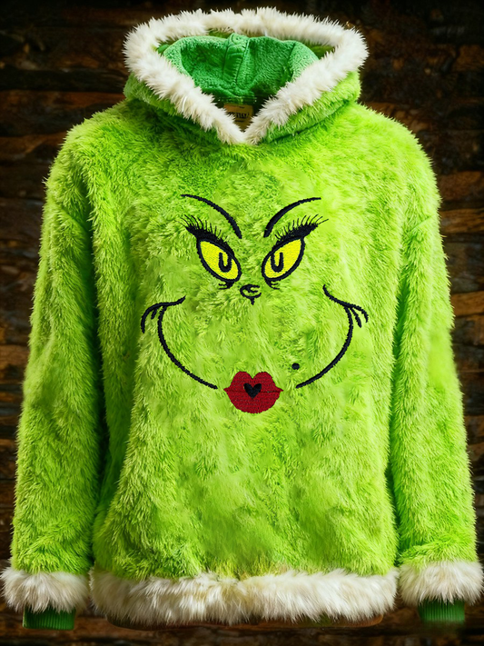 Women's Christmas Grinch Face Printed Hoodie