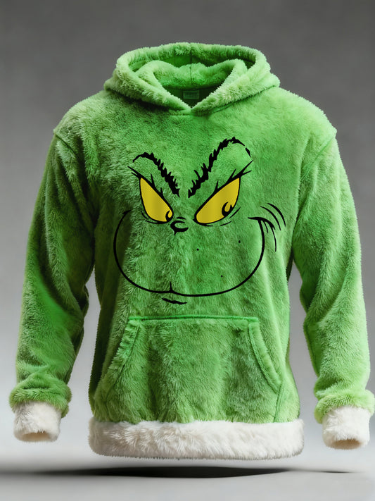 Men's Funny Classic Christmas Cartoon Character Print Casual Plush Pocket Hoodie