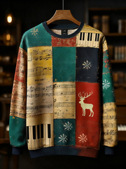 Men's Retro Casual Musical Note Christmas Party Art Sweatshirt