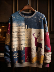 Men's Retro Casual Musical Note Christmas Party Art Sweatshirt