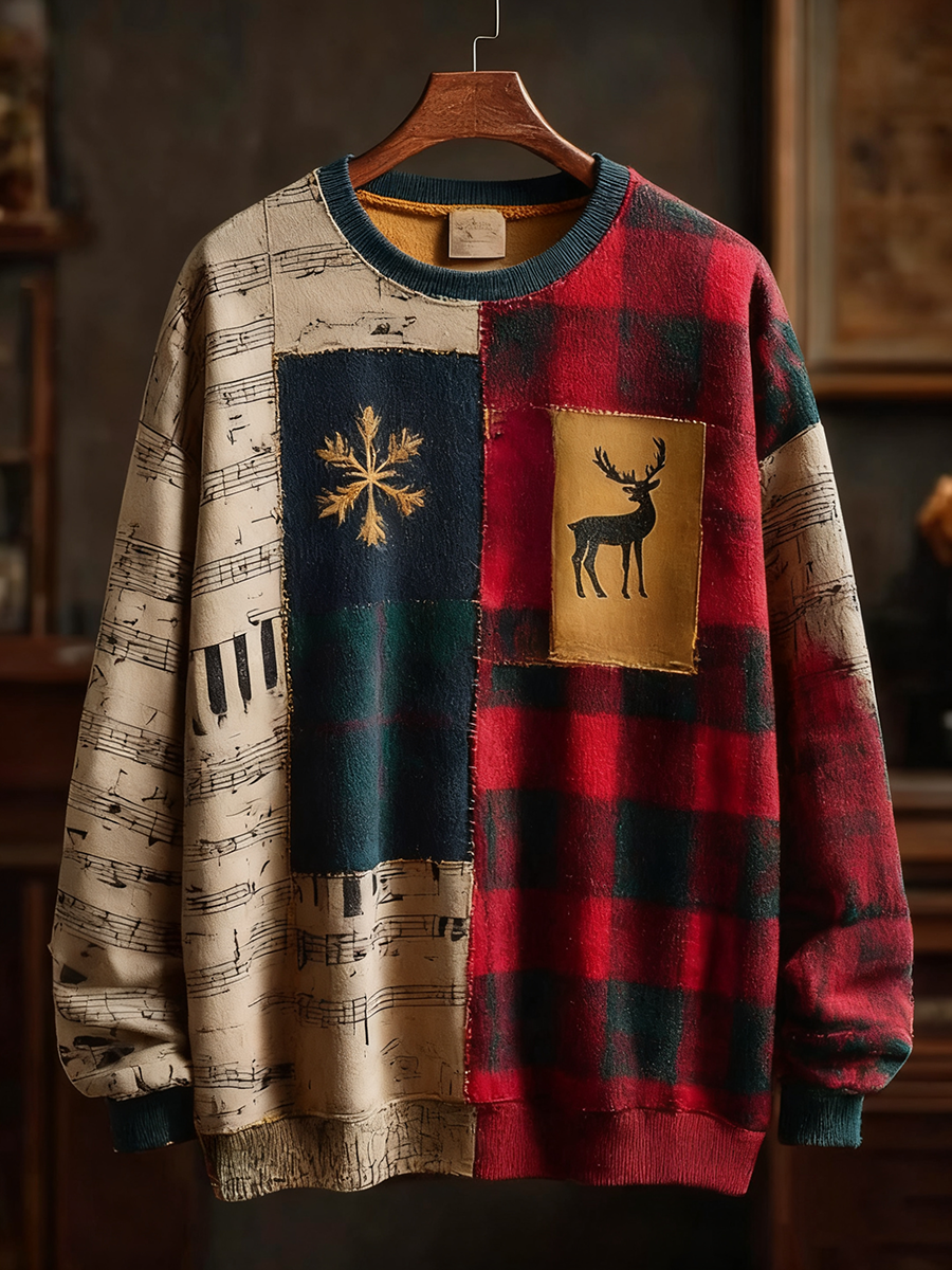 Men's Retro Casual Musical Note Christmas Party Art Sweatshirt