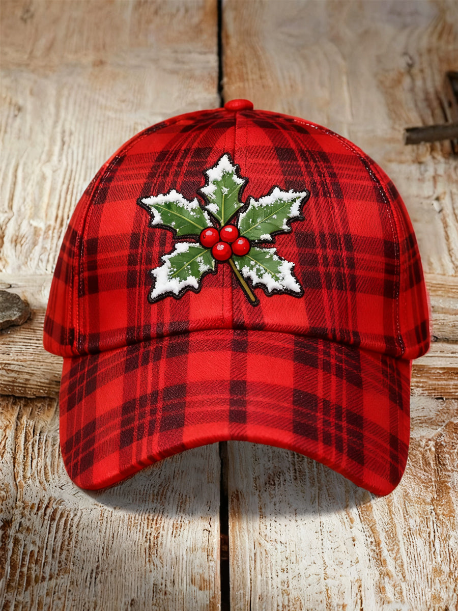 Unisex Christmas Red Plaid Print Hat