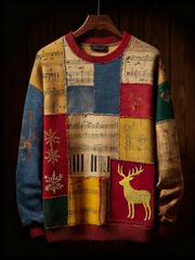 Men's Retro Casual Musical Note Christmas Party Art Sweatshirt