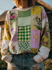 Women's Floral Cross Print Casual Hoodie