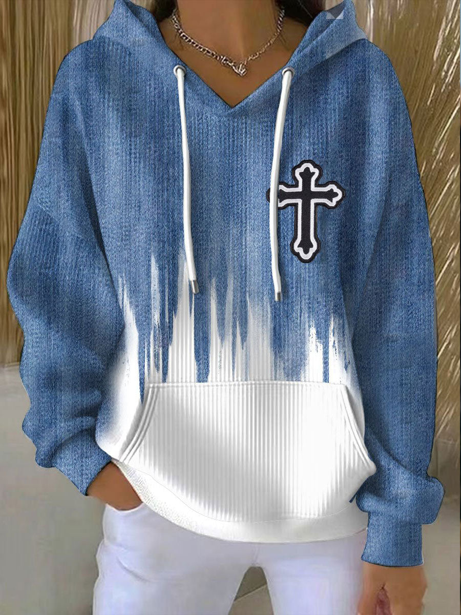 Women's Cross Print Casual Hoodie