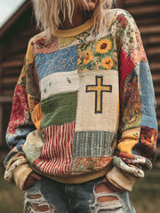 Women's Floral Cross Print Casual Hoodie