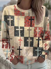 Women's Cross Print Casual Sweatshirt