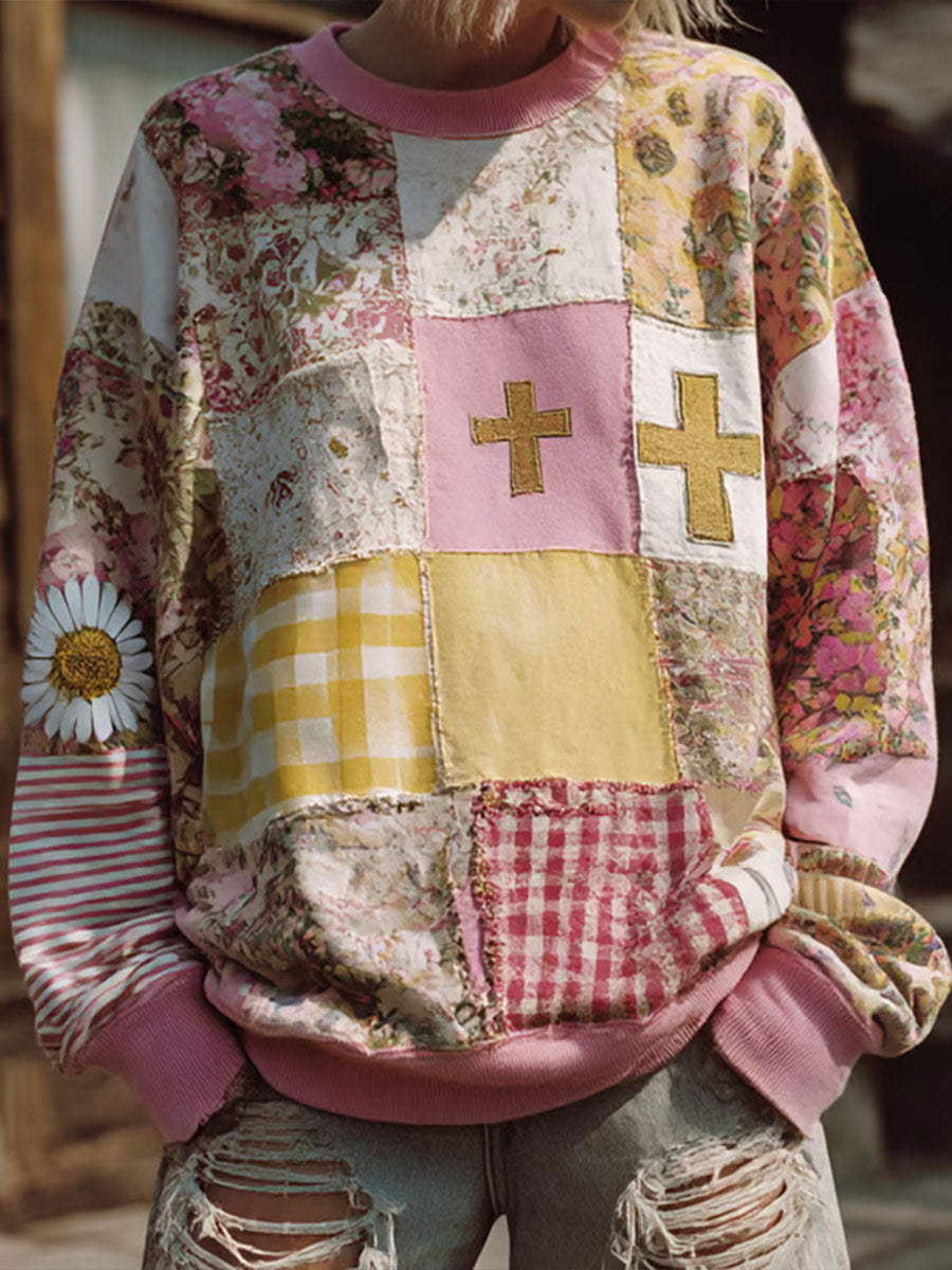 Women's Floral Cross Print Casual Hoodie
