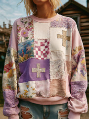 Women's Floral Cross Print Casual Hoodie
