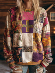 Women's Floral Cross Print Casual Sweatshirt