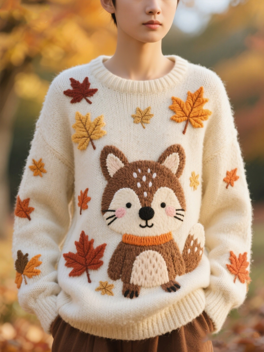 Women's autumn animals print imitation sweater