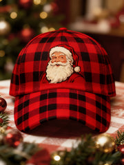 Unisex Vintage Santa Claus Christmas Red Plaid Print Hat