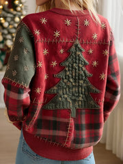 Women's Christmas Tree With Plaid Patchwork Art Sweatshirt