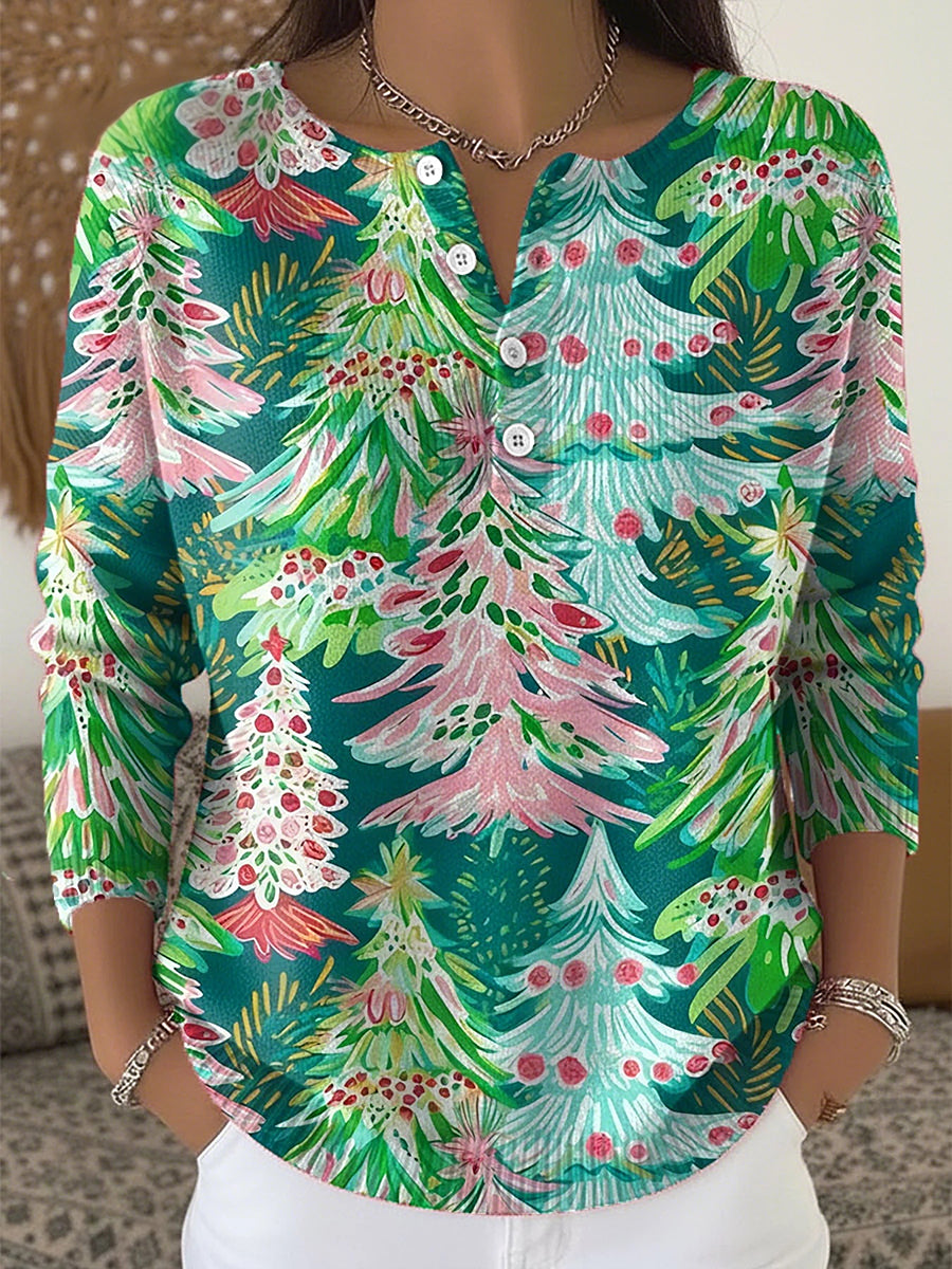 Women's Christmas Trees Print Casual Tops