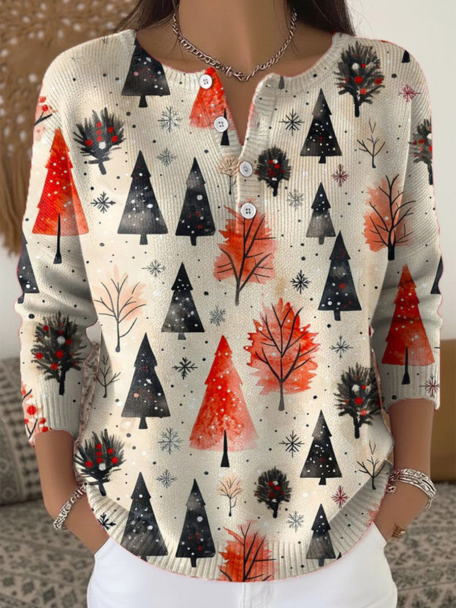 Women's Christmas Trees Print Tops