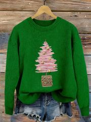 Women's Christmas tree print faux sweater