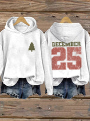 Women's Retro Christmas Tree Christmas December 25 Print Hoodie