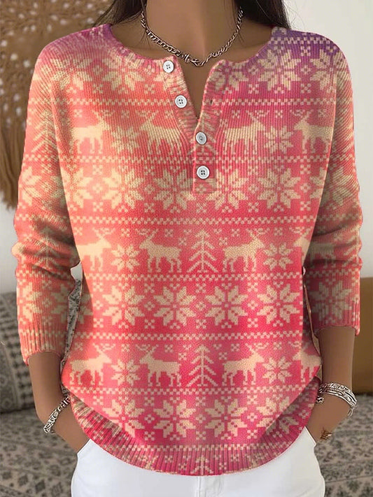 Women's Christmas geometric snowflake and reindeer print tops