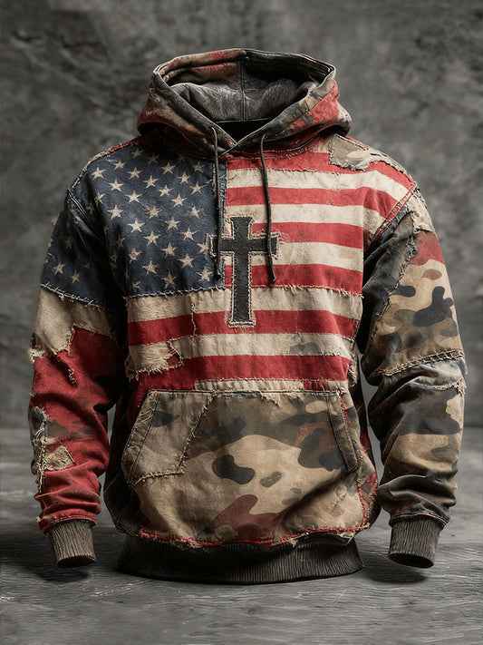 Men's Vintage Faith American Flag Hoodie