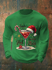 Men's Funny Christmas Santa's Favorite Hot Mess Casual Waffle Long Sleeve Top