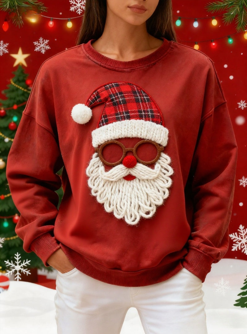 Women's Retro Santa Claus Print Sweatshirt