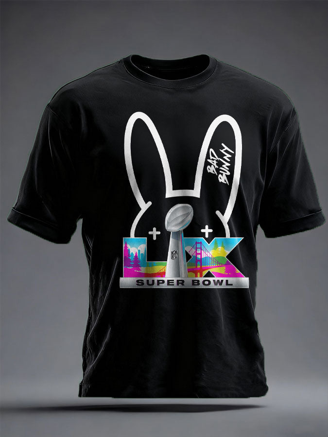 Unisex Bunny Football Music Lover Printed T-shirt