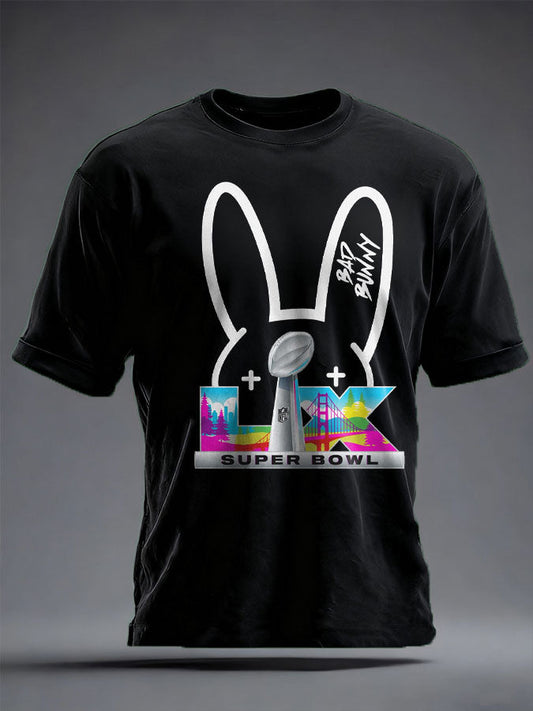 Unisex Bunny Football Music Lover Printed T-shirt