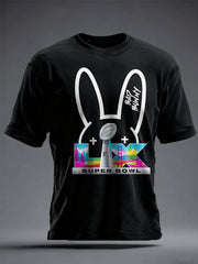 Unisex Bunny Football Music Lover Printed T-shirt