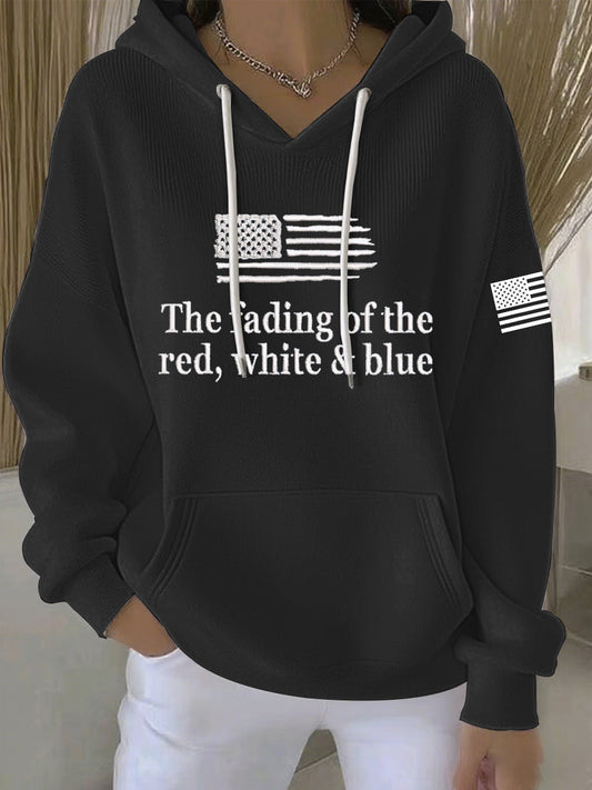 Women's The Fading Of The Red White And Blue Print Casual Hoodie