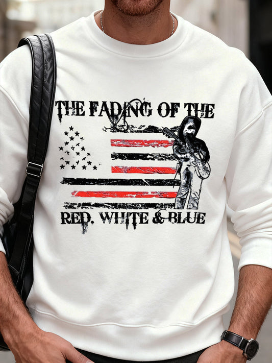 Men's The Fading of the Red White and Blue Printed Crew Neck Sweatshirt
