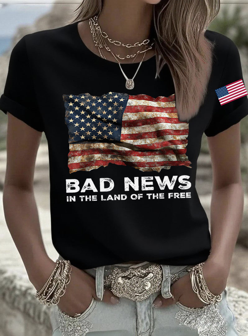 Women's Bad News In The Land Of The Free Printed T-Shirt