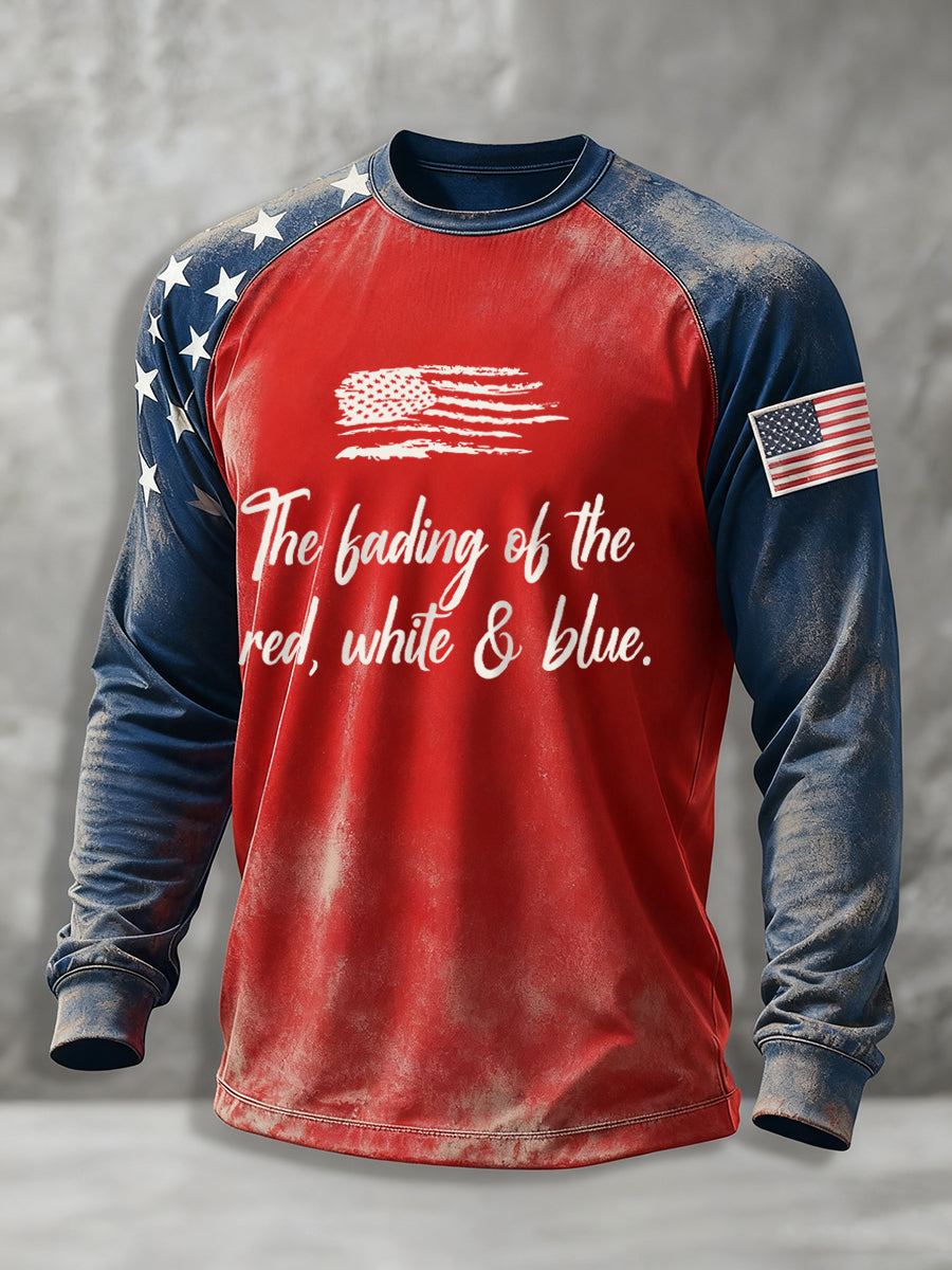 Men's The Fading of the Red White and Blue long sleeve round neck T-shirt