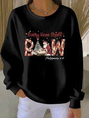 Women's Christmas combined with faith print  Ribbed Round-Neck Sweatshirt