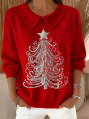 Women's Jewelry Art Christmas Tree Pattern Cozy Knit Top