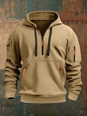 Men's Solid Color Pocket Plush Fleece Hoodie