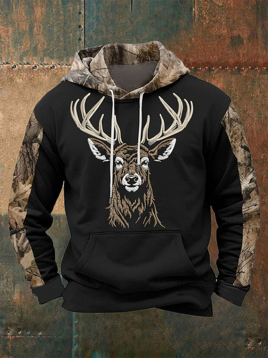 Men's Western Deer Head 3D Camouflage Oversized Hoodie