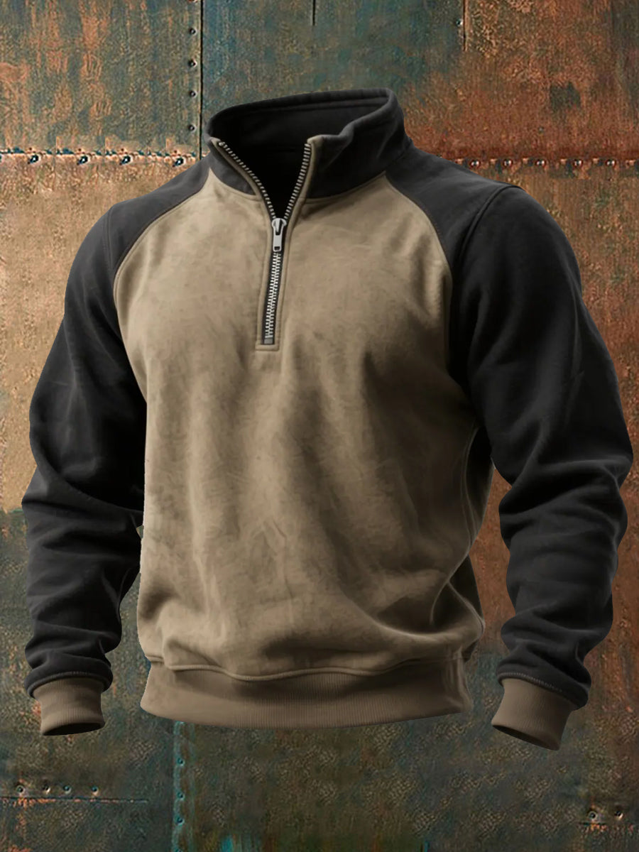 Men's Retro Colorblock Zipper Hoodie