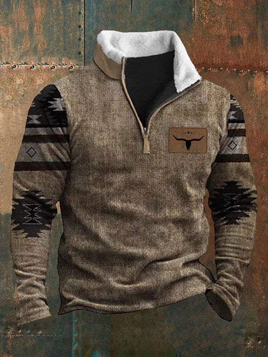 Men's Western-style hoodie with a plush collar