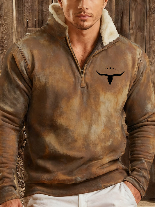 Men's Western-style hoodie with a plush collar