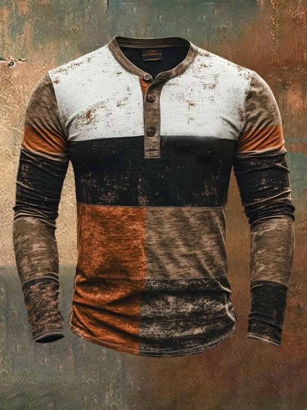 Men's Vintage Western Long Sleeve Henley Shirt