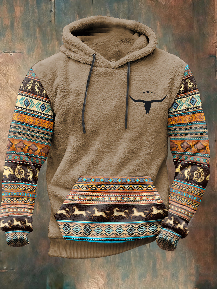 Men's Western-style Plush Hooded Sweatshirt