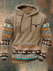 Men's Western-style Plush Hooded Sweatshirt