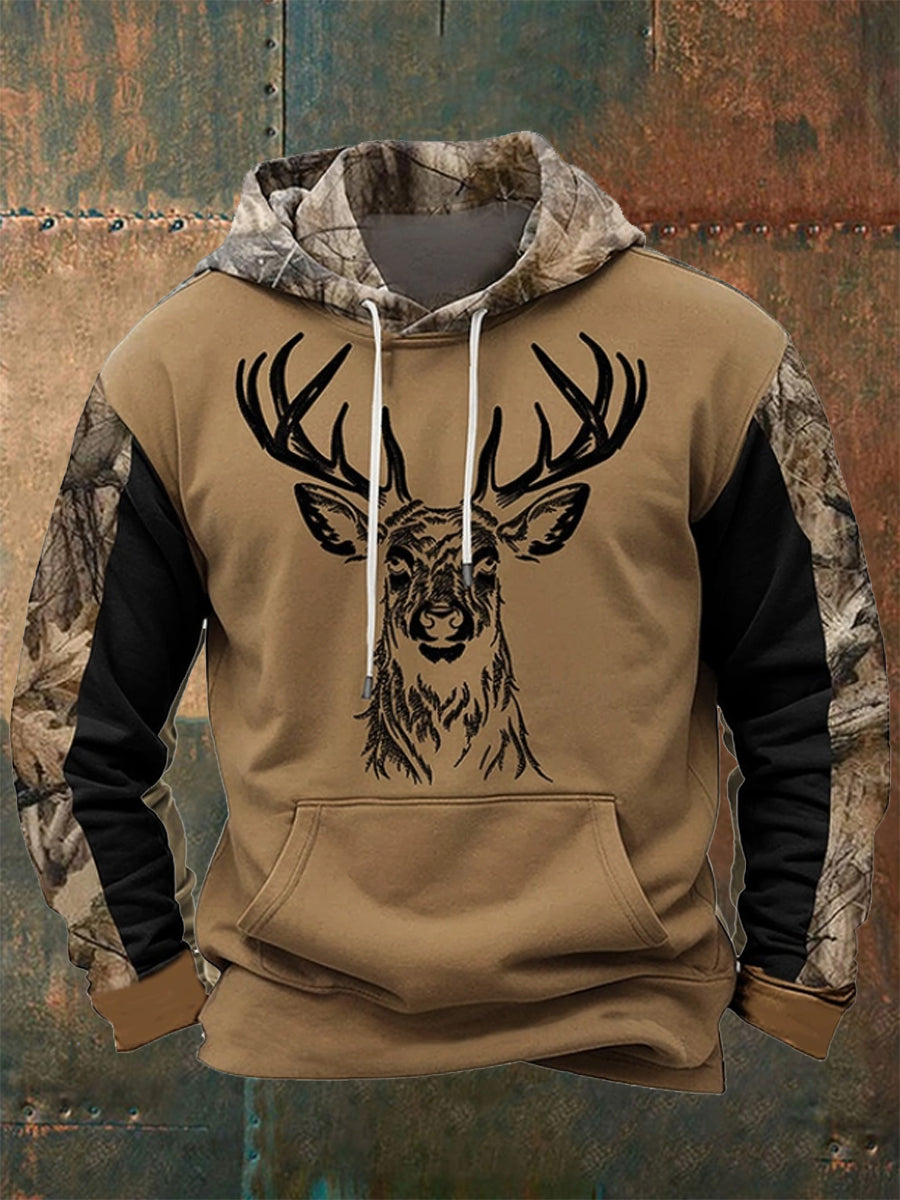 Men's Western Deer Head 3D Camouflage Oversized Hoodie