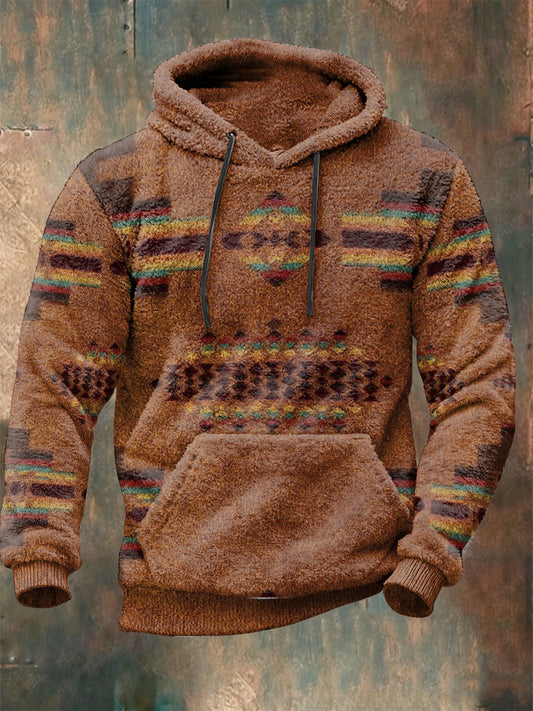 Men's Western-style Plush Hooded Sweatshirt