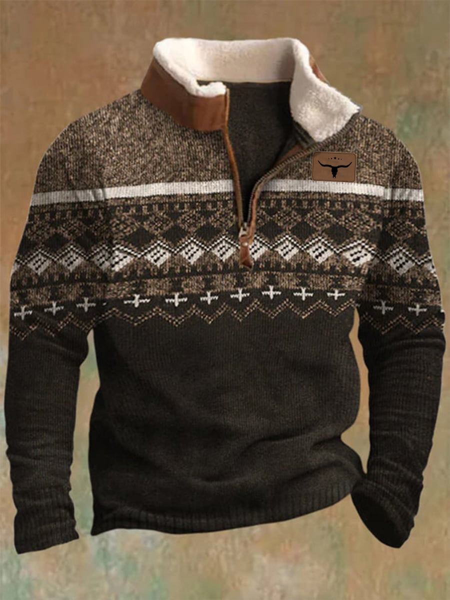 Men's Western-style hoodie with a plush collar