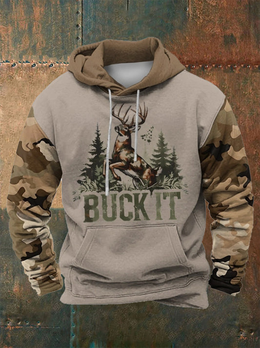 Men's Western Deer Head 3D Camouflage Oversized Hoodie