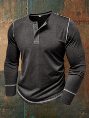 Men's Solid Color Casual Henley Collar Long-Sleev T-Shirt