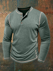 Men's Solid Color Casual Henley Collar Long-Sleeve T-Shirt